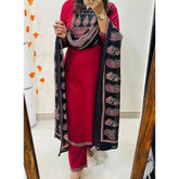 Pure fine Cotton fabric   Kurti with Pant with cotton 100-100 Dupatta*
Size: *M/38, L/40, XL/42, XXL/44,XXXl/46*
*Fabric: *Heavy Cotton*
*Work-Hand Sequence and tasal work*